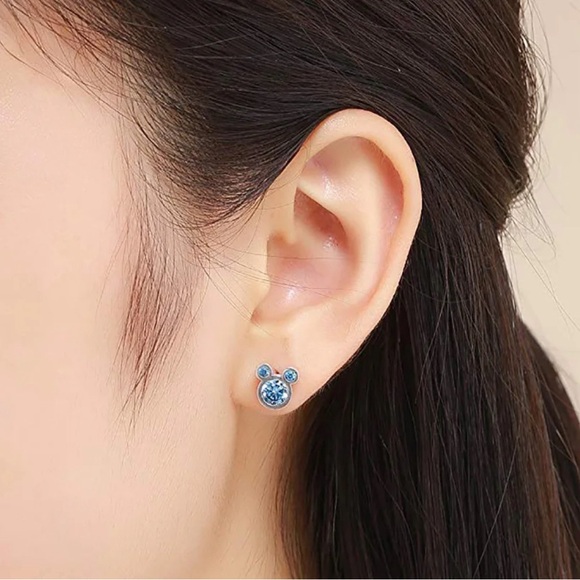Mickey Mouse Blue Crystal Silver Stud Earrings - Picture 3 of 12